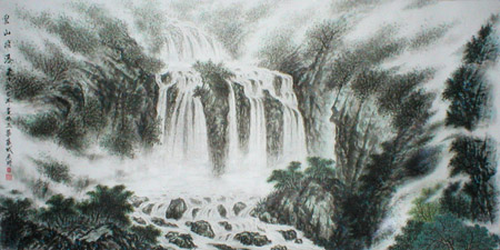 云山飞瀑 133×67cm