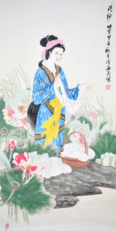 《浣纱》138cm×68cm