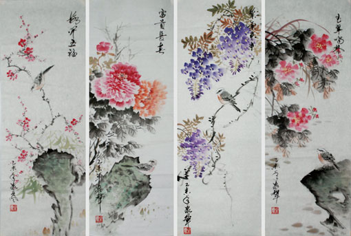 花鸟四条屏