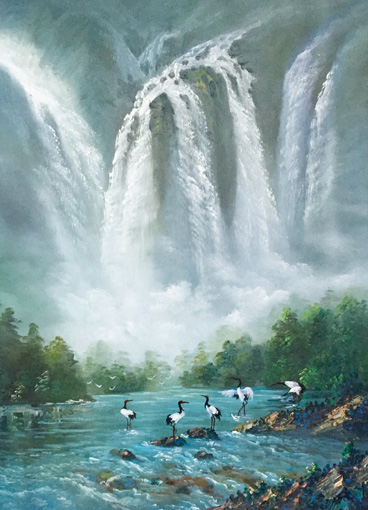 《鹤舞神洲》规格：90×80cm 布面画心