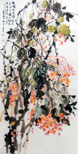道金平作品《巢燕落泥香》68×138cm.2015年。