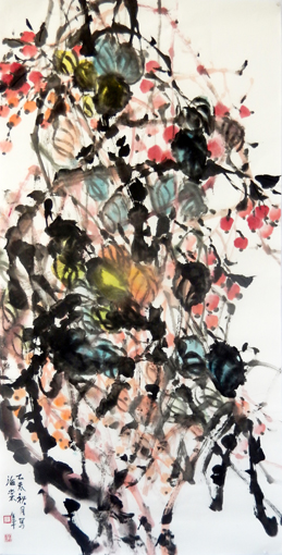 道金平作品《海棠》68×138cm.2015年。