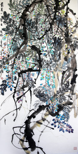 道金平作品《蒙茸一架自成林》68×138cm,2017年。