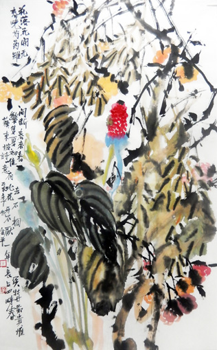 道金平作品《花开花落无间断》68×138cm,2015年