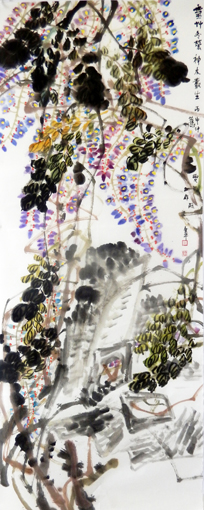 道金平作品《灵草冬荣》70×180cm.2016年