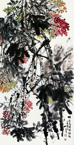 道金平作品《明目乌须解饥热》68×138cm.2017年。