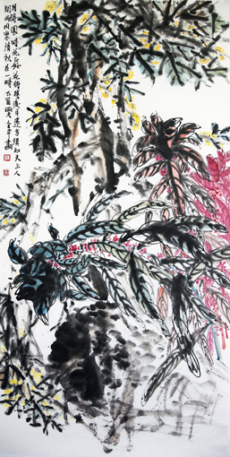道金平作品《月待圆时花正好》68×138cm,2017年