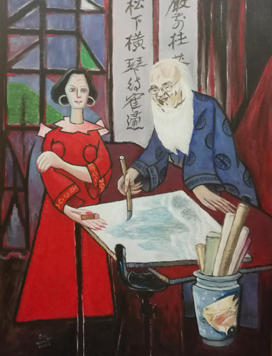 抽象油画《张大千与夫人》90×120cm 2016年 抽象油画《张大千与夫人》90×120cm 2016年
