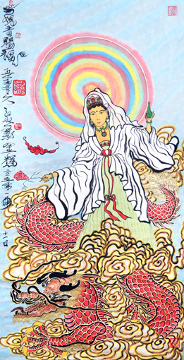 陈金辉作品《观音赐福图 长1.38米×0.7米 (创作于2014年)》 陈金辉作品《观音赐福图 长1.38米×0.7米 (创作于2014年)》