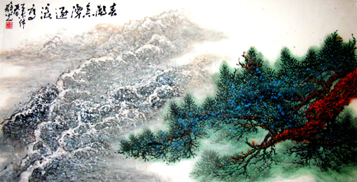 《春潮急涌逐浪高》100cm×52cm