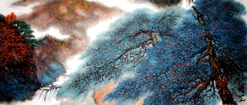 《苍松飞瀑图》100cm×44cm