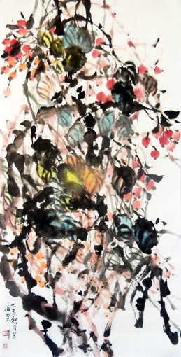 道金平作品《海棠》68×138cm 2015年。 道金平作品《海棠》68×138cm 2015年。