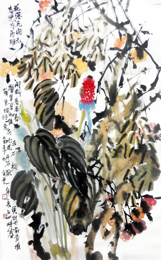 道金平作品《花开花落无间断》68×138cm 2015年 道金平作品《花开花落无间断》68×138cm 2015年