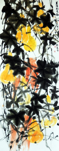 道金平作品《美酒酌悬瓢》70×178cm 2016年。 道金平作品《美酒酌悬瓢》70×178cm 2016年。