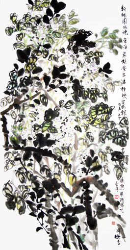 道金平作品《新绿园林晓气凉》68×138cm 2015年