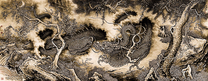 《卧龙听风》366×146cm 《卧龙听风》366×146cm