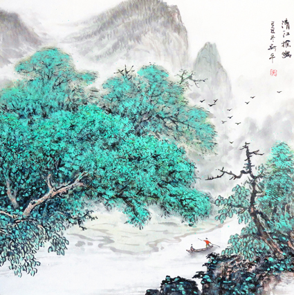 清江探幽 68×68cm 清江探幽 68×68cm