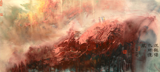 《遥观曙色映蓬莱》当代帛画