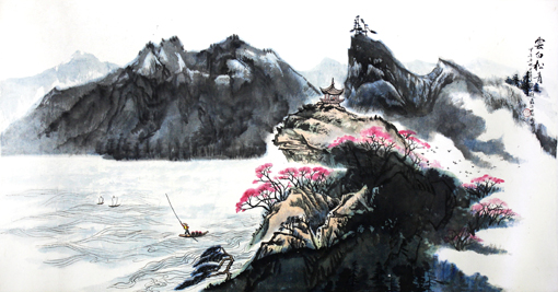 《云白松青》137cm×68cm 《云白松青》137cm×68cm