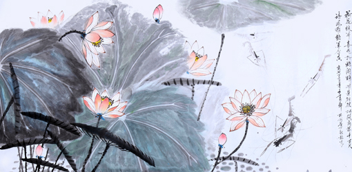 《荷花绽开喜气杨》137cm×70cm 《荷花绽开喜气杨》137cm×70cm