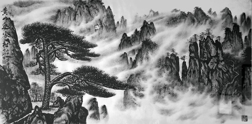 《黄山迎客松》138cm×68cm 《黄山迎客松》138cm×68cm