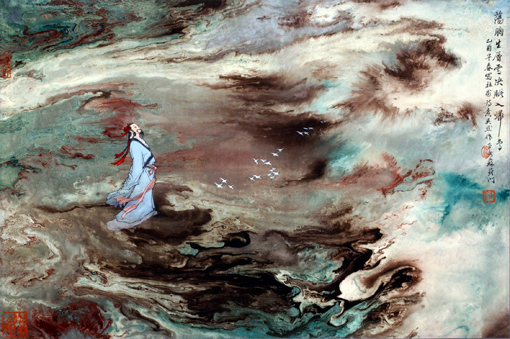 《杜甫诗意》当代帛画 39×58cm 2005年 《杜甫诗意》当代帛画 39×58cm 2005年