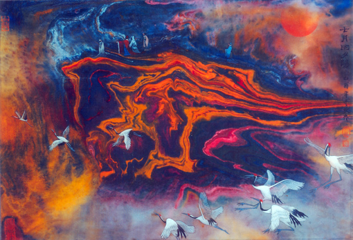 《七月的夕阳》 当代帛画 30×44cm 2005年 《七月的夕阳》 当代帛画 30×44cm 2005年