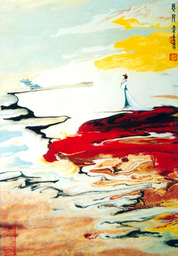 《思凡》 当代帛画 51×35cm 2000年 《思凡》 当代帛画 51×35cm 2000年