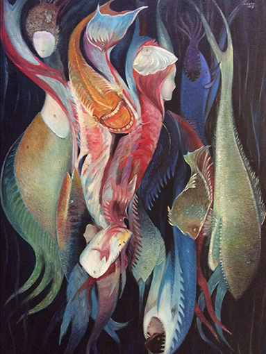 世界独创旋转油画（罗密欧与朱丽叶）105cm×150cm 1997年 此画旋转欣赏可出现四幅不同画面，属世界画绝品。前无古人，后无来者