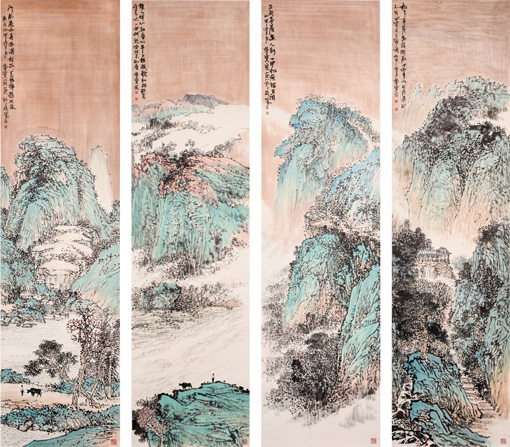 《白云来去常闲》48cm×180cm×4