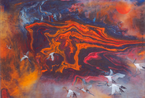 《七月的夕阳》 当代帛画30×44cm 2005年 《七月的夕阳》 当代帛画30×44cm 2005年