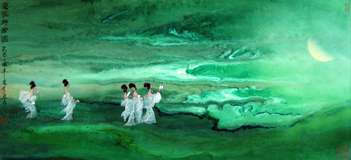 《夏夜群芳圖》当代帛画 《夏夜群芳圖》当代帛画