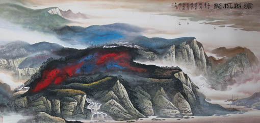《潇缃忆影》董文政纸山水画86×176.5cm 1993年 《潇缃忆影》董文政纸山水画86×176.5cm 1993年