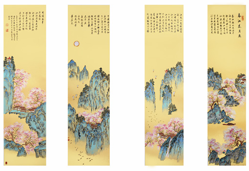 陈长智 林庆萍作品《春江花月夜》136x33cm×4 2016年 陈长智 林庆萍作品《春江花月夜》136x33cm×4 2016年