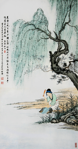 陈长智 林庆萍作品《捣衣图 》133cm×65cm2010年 陈长智 林庆萍作品《捣衣图 》133cm×65cm2010年