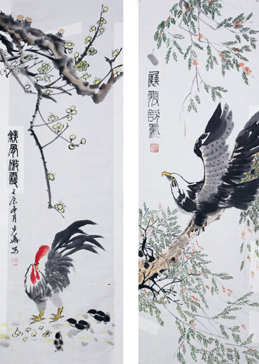 滕步华花鸟系列作品 《寒梅傲雪》《展翅欲飞》137cm×34cm 滕步华花鸟系列作品 《寒梅傲雪》《展翅欲飞》137cm×34cm