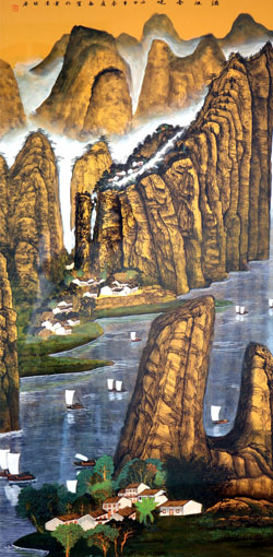 《漓江春晓》136x68cm 《漓江春晓》136x68cm