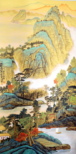 《山居观行舟》136x68cm 《山居观行舟》136x68cm