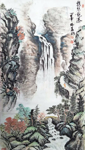 牛瑞华作品：《携琴观瀑》规格：137cmx69cm 价格：1500元