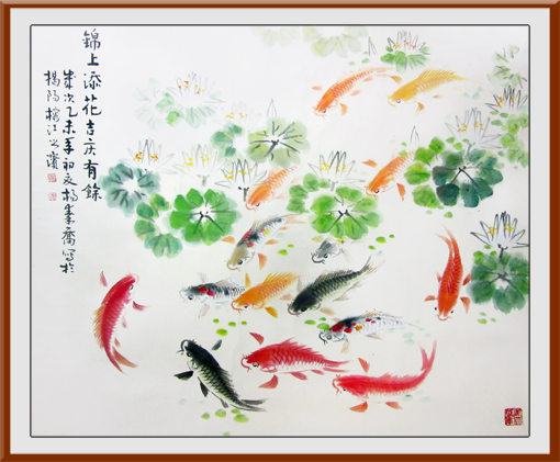 杨秦乔作品《锦上添花 吉庆有余》规格：102x122cm 售价：12000元