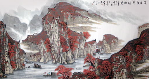 孟传儒作品：《满目红叶颂秋光》规格：180cmx97cm 价格：面议
