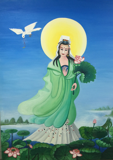 郭全林作品《和平鸽持链观音像》.规格：2mX1.58m.售价：十五万