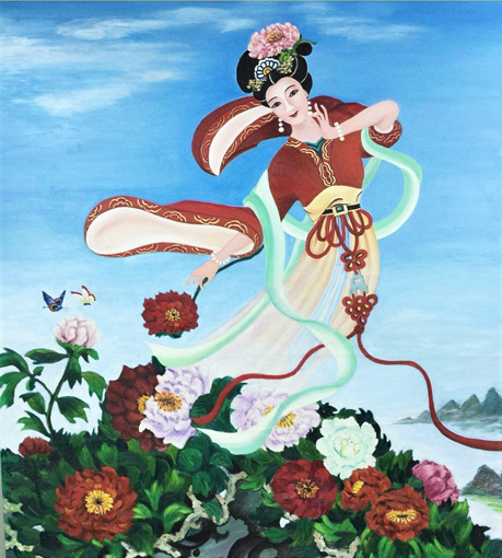 郭全林作品《牡丹仙子》.规格：2mX1.68m.售价：十万