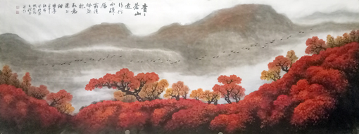 《霜渍枫红》规格：180cmX70cm，2017年创作，价格：2500元