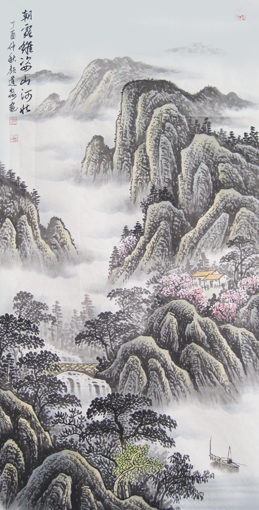 颜道淼作品《朝霞雄姿山河壮》规格：134cmx68cm价格：面议