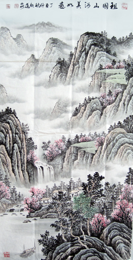 颜道淼作品《祖国山河美如画》规格：134cmx68cm 价格：面议