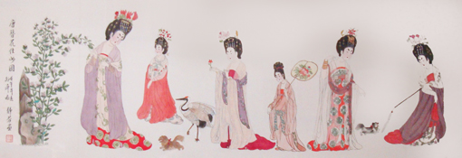 王静芬作品 《唐簪花仕女图》 尺寸：9.51平方尺 价格：面议