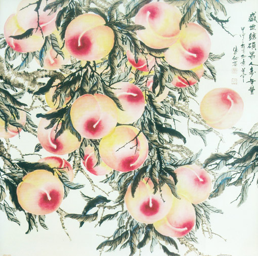 刘凤仙作品寿桃《盛世结硕果 人寿年丰》规格：36平方尺 价格：面议