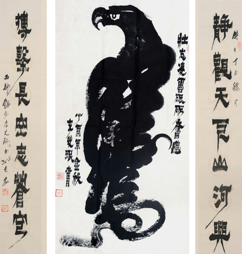 《鹰》中堂 规格：180x96cm 价格：3万