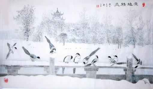 李豪作品3《雪地精灵》规格：65cmX112.5cm.售价：60000元
